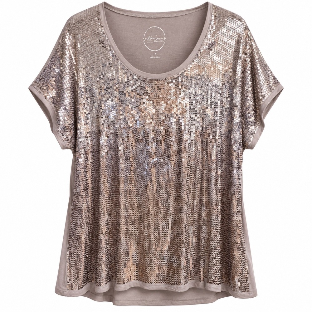 INC Woman 1X Silver Sequin Top Disco Party Statement Plus Size